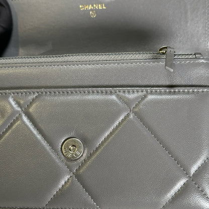 Used CHANEL Quilted Lambskin Chanel 19 Wallet On Chain Wallet on chain Grey GHW