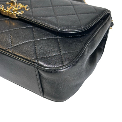 Used CHANEL Lambskin Chain Infinity Top Handle Bag Cross body bag Black GHW