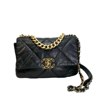 Used CHANEL Quilted Lambskin 19 Bag Shoulder Bag Black GHW