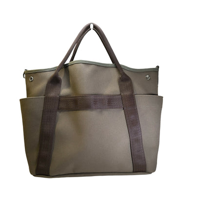 Used HERMES Canvas Grooming Bag Tote Bag Khaki Orange