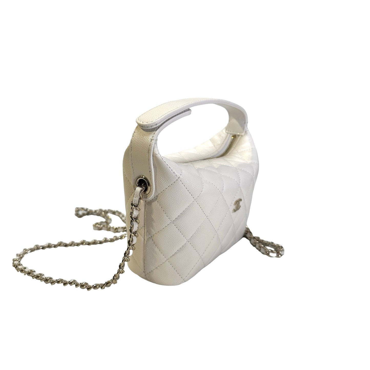 CHANEL Quilted Caviar Chanel Hobo Hobo Bag White