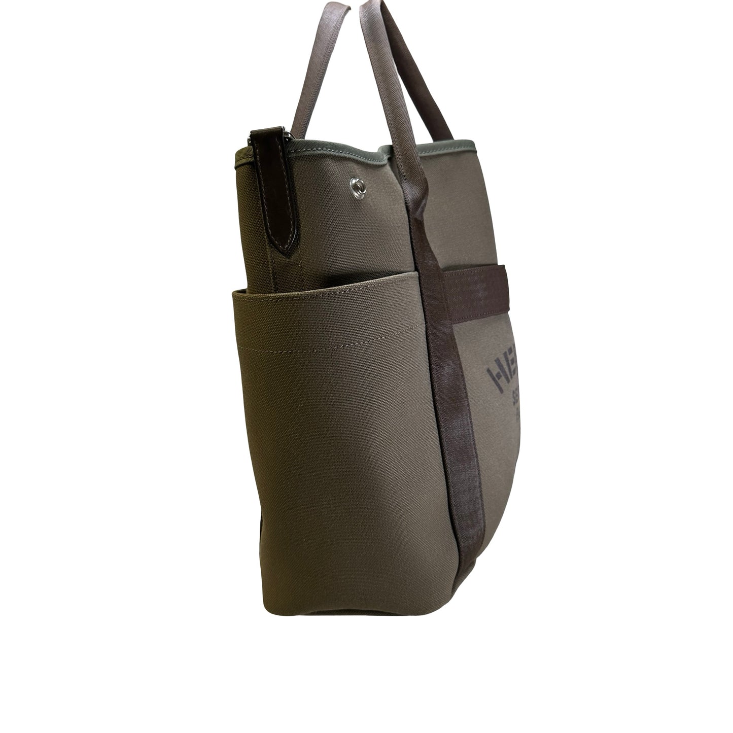 Used HERMES Canvas Grooming Bag Tote Bag Khaki Orange