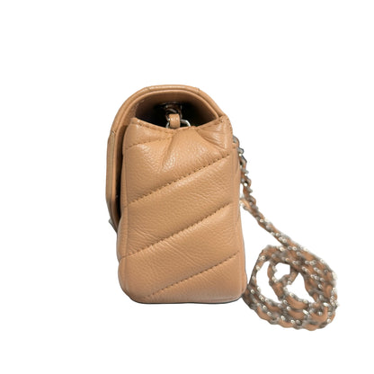 Used CHANEL Chevron Caviar Classic Flap Chain Shoulder Bag Beige