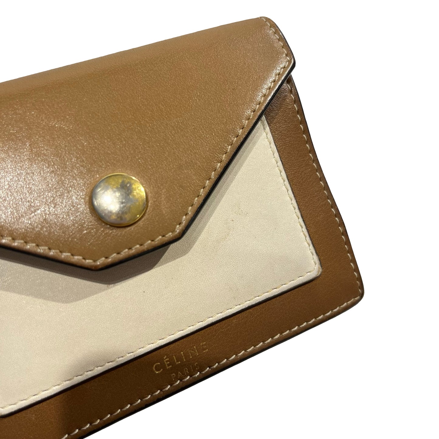 Used CELINE Smooth Leather Envelope Cardholder Card case Brown White