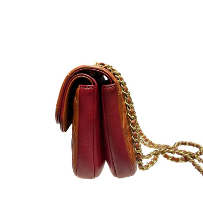 Used Chanel Classic Flap Shoulder Bag Orange GHW Red