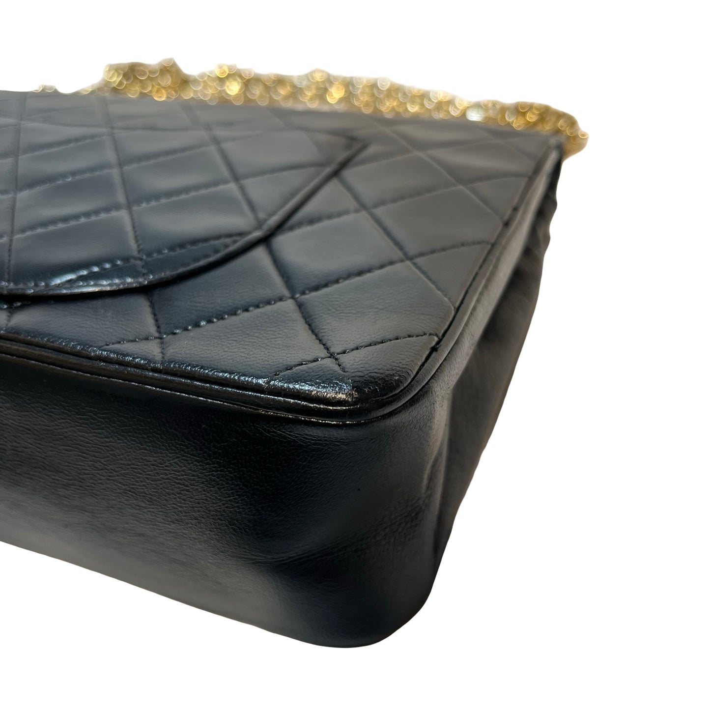 Used CHANEL Lambskin Leather Vintage Chain Bag Chain Shoulder Bag Black GHW