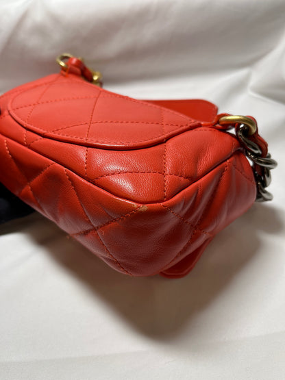 Used Chanel Lambskin Leather 19 Belt Shoulder Bag GHW Red