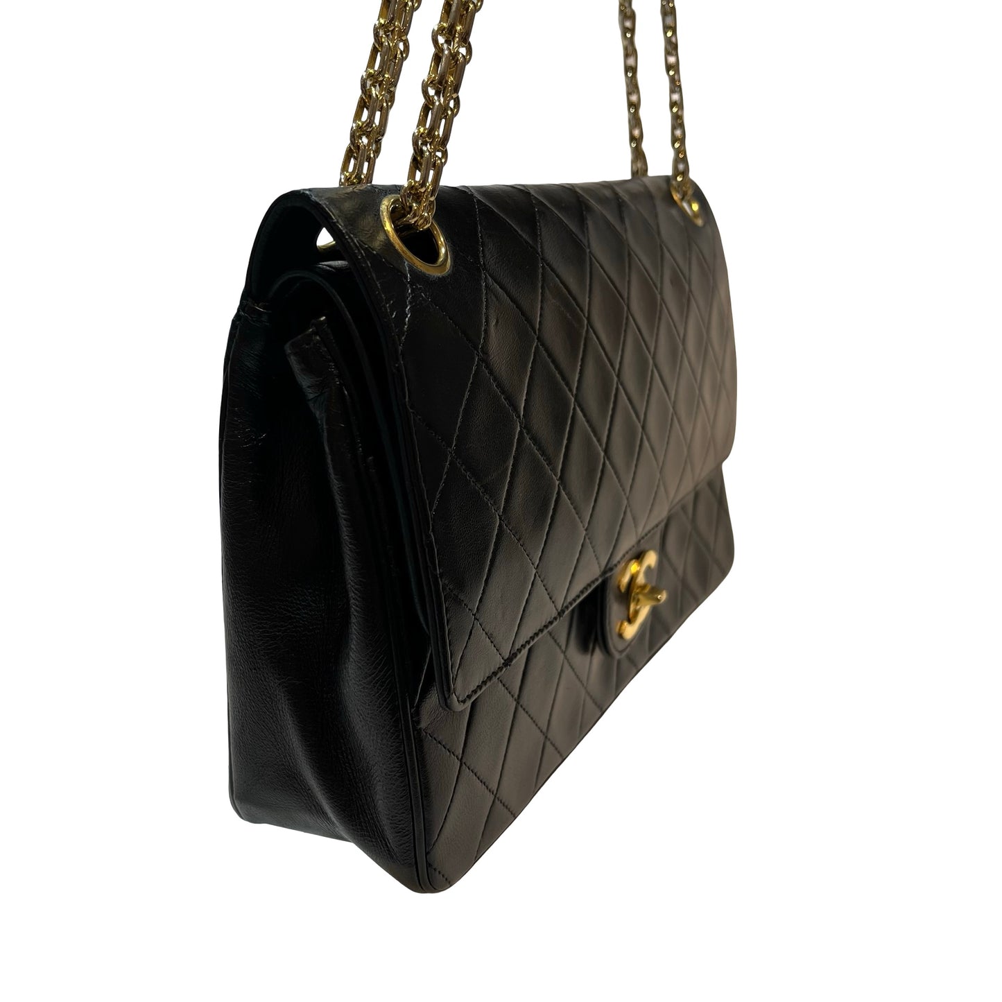 Used CHANEL Lambskin Leather Vintage Chain Bag Chain Shoulder Bag Black GHW