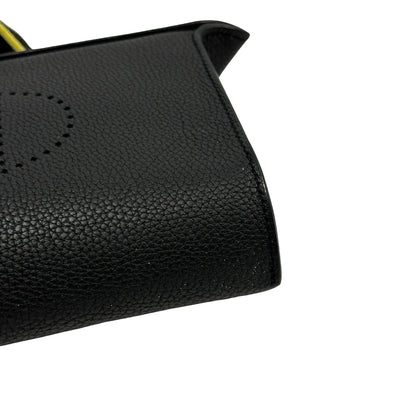 Used HERMES Clemence Leather VIDEPOCHES Shoulder Bag Black PHW