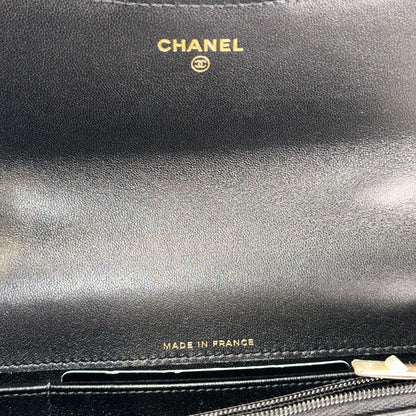 Used CHANEL Quilted Lambskin Phone Holder with Top Handle and Chain Crossbody Bag Black GHW