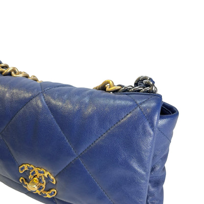 Used CHANEL Lambskin Quilted 19 Bag Shoulder Bag Navy Blue GHW