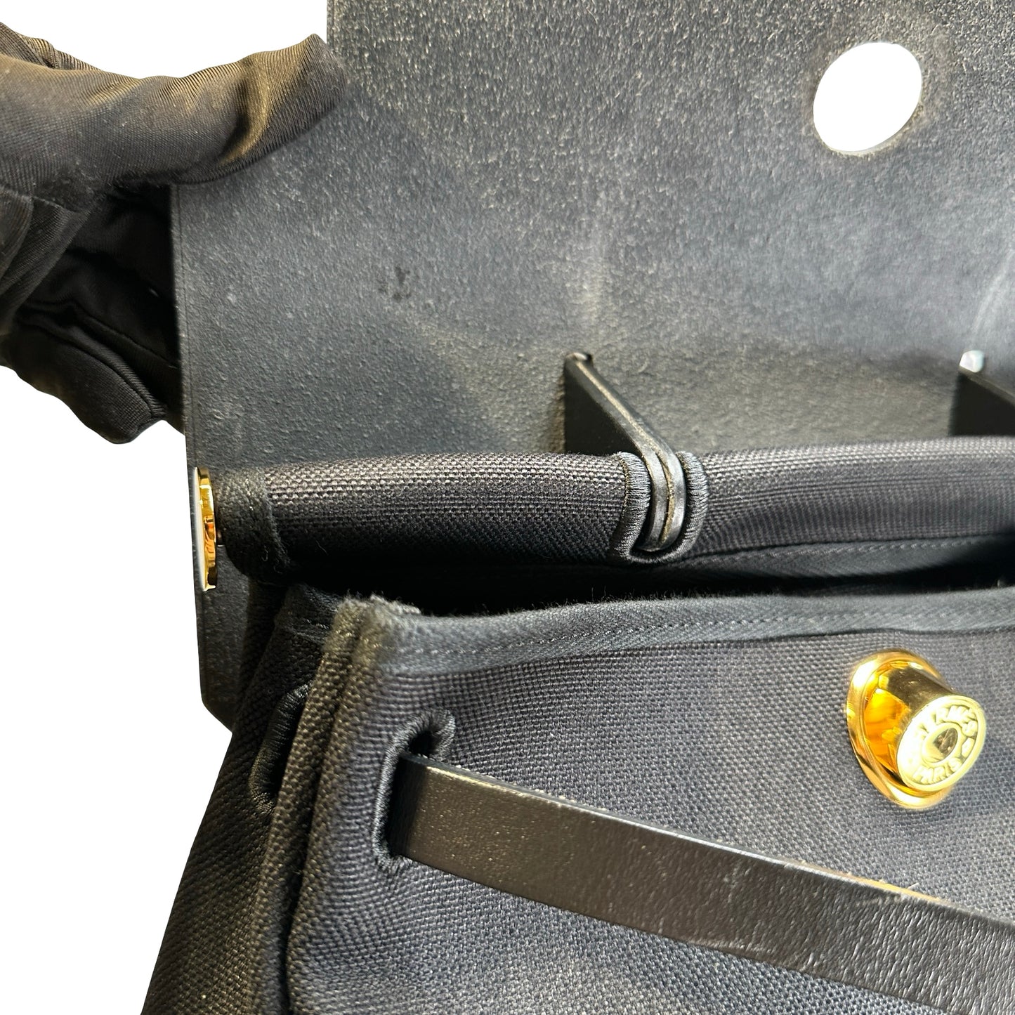 Used HERMES Canvas Leather Herbag A Dos Zip Retourne Backpack Black