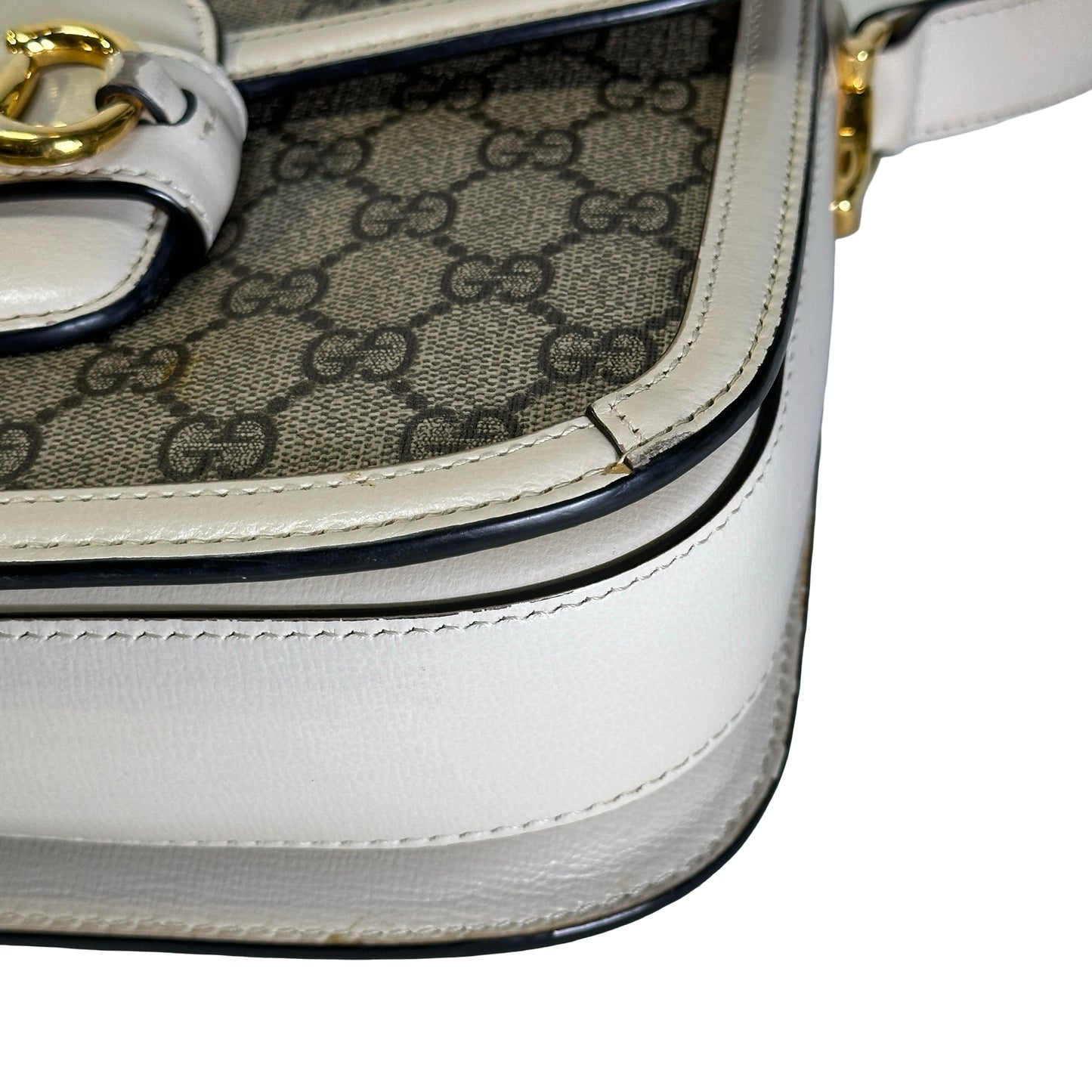 Used GUCCI GG Supreme Canvas Horsebit 1955 Shoulder Bag Beige White GHW