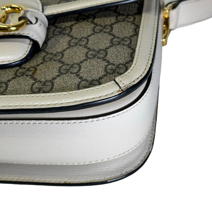 Used GUCCI GG Supreme Canvas Horsebit 1955 Shoulder Bag Beige White GHW