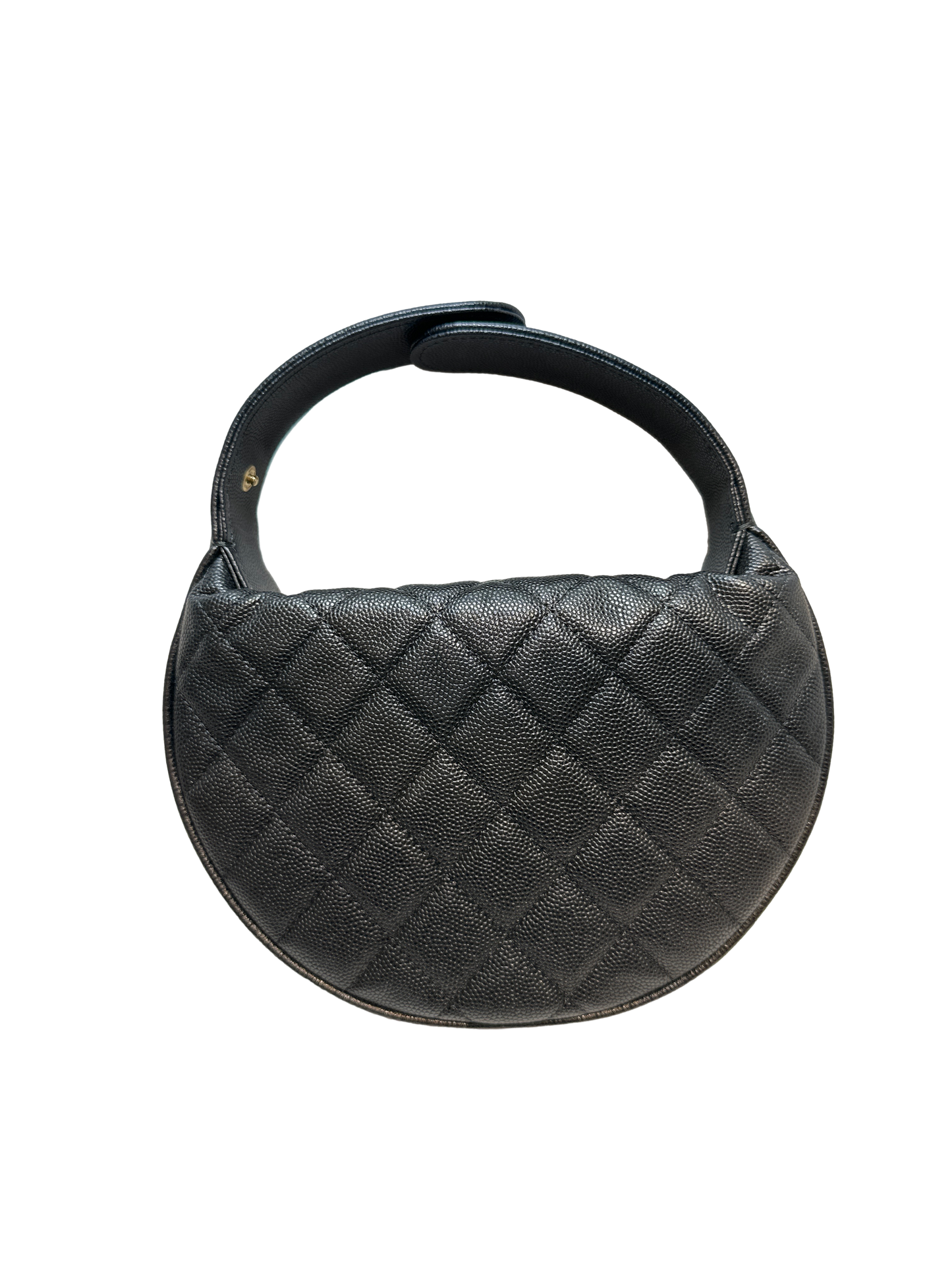 Used CHANEL Caviar Leather RIBBON HOBO POUCH Handbag Black GHW