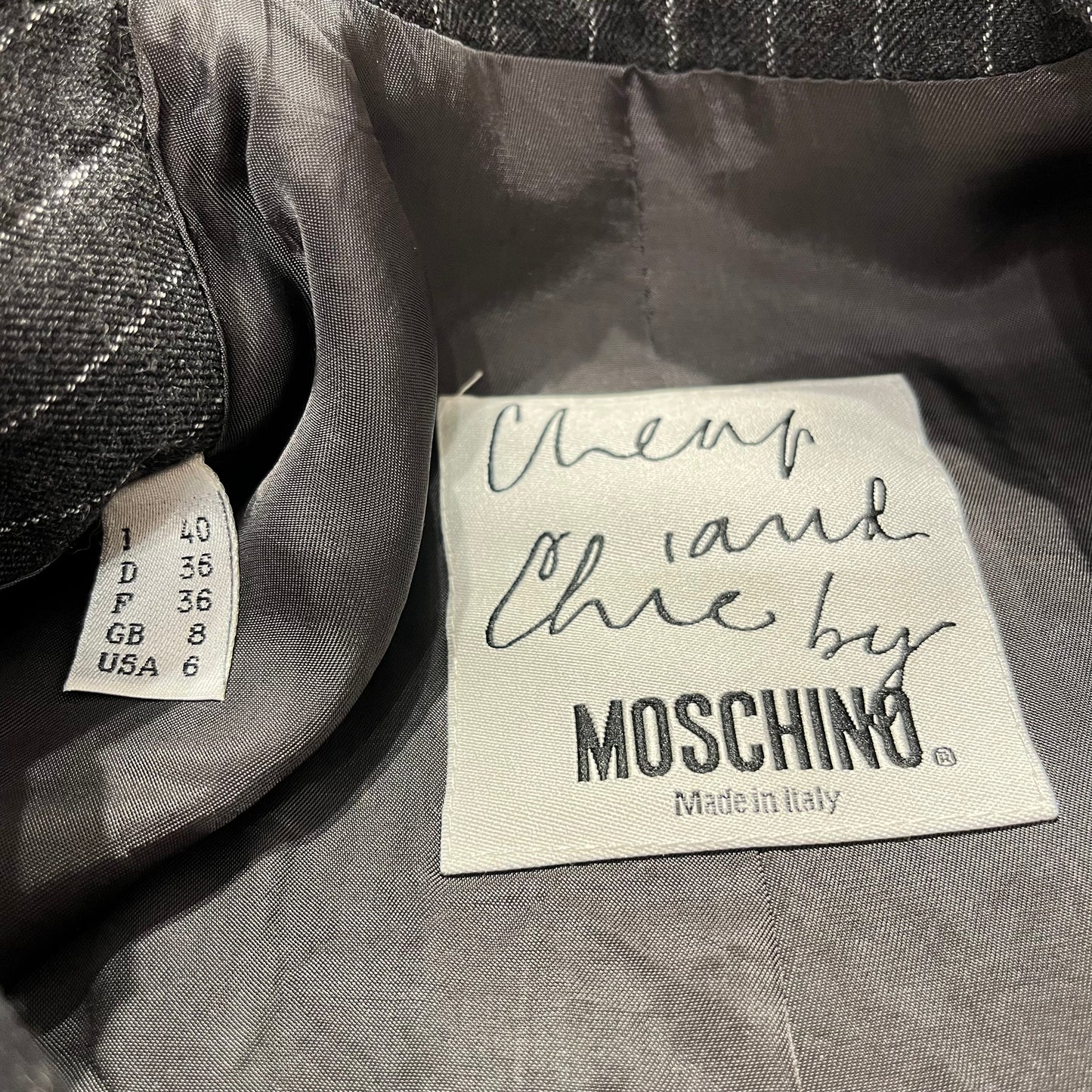 Used MOSCHINO Cheap Chic Gray Pinstripe Set Blazer Clothes Black