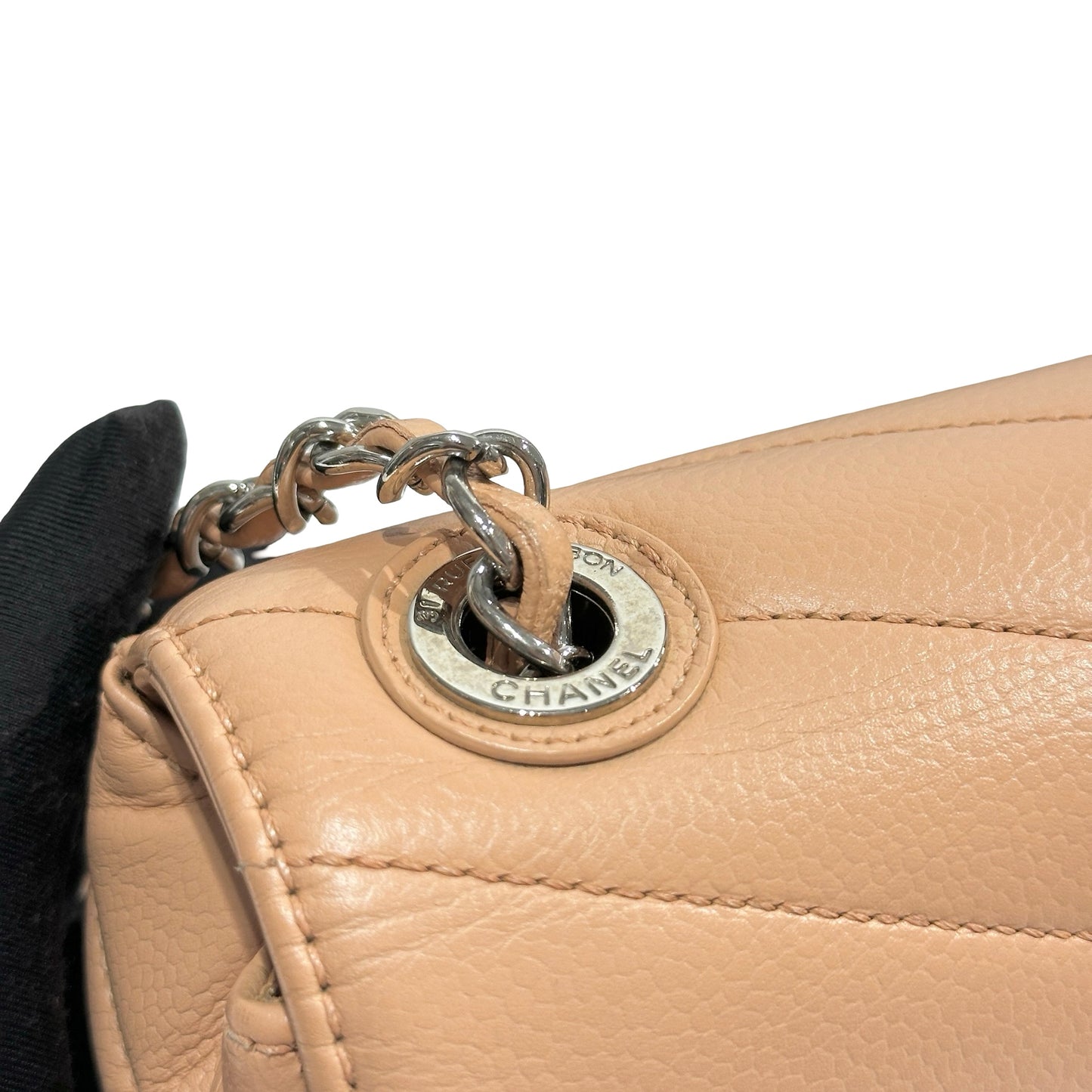 Used CHANEL Chevron Caviar Classic Flap Chain Shoulder Bag Beige