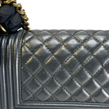 Used CHANEL Lambskin Boy 20 Shoulder Bag Black GHW