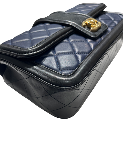 Used CHANEL Quilted Lambskin Quilted Boy Bag Chain Shoulder Bag Navy Blue Black