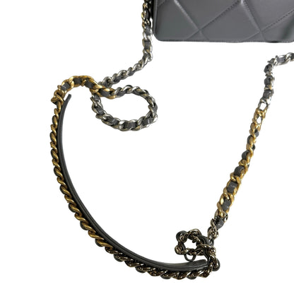 Used CHANEL Quilted Lambskin Chanel 19 Wallet On Chain Wallet on chain Grey GHW