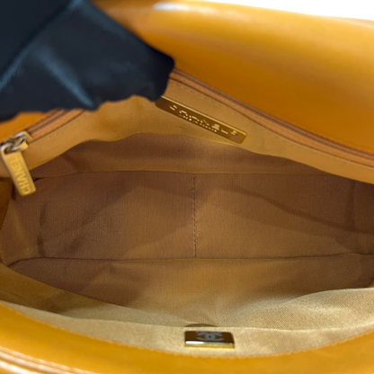 Used Chanel Lambskin 19 Bag Small Chain Shoulder Bag GHW Caramel