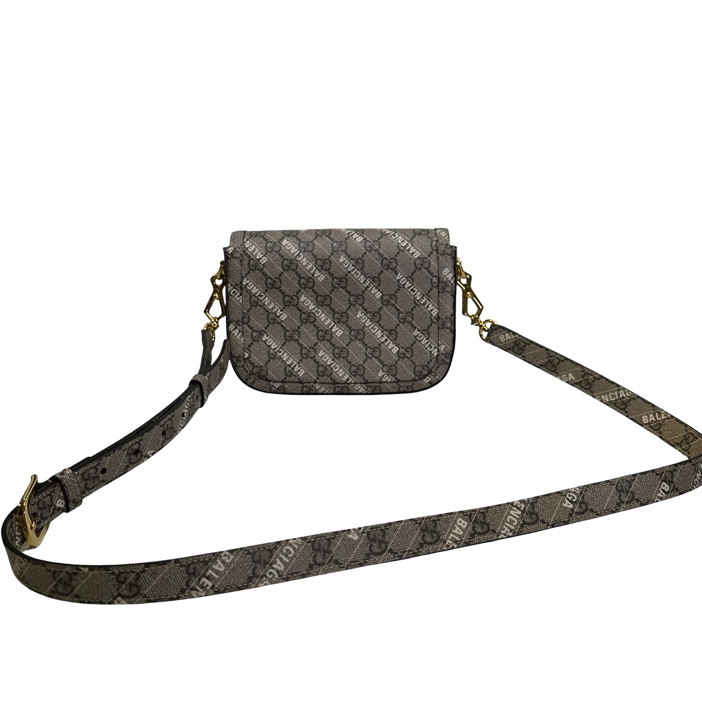 Used BALENCIAGA X GUCCI BB Monogram Hacker Project Horsebit 1955 Small Bag Shoulder Bag Beige Ebony Gold