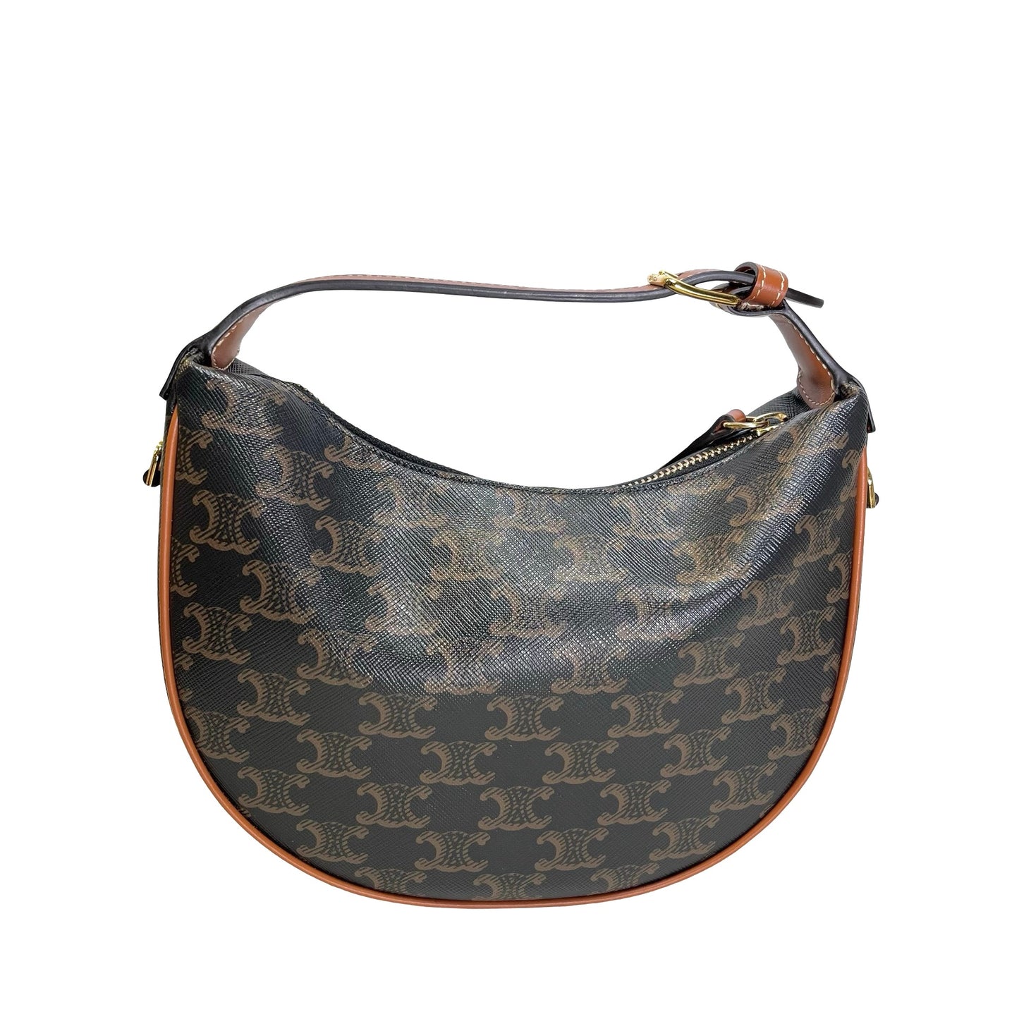 Used CELINE Calfskin Leather Ava Shoulder Bag Brown Tan