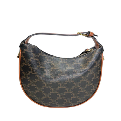 Used CELINE Calfskin Leather Ava Shoulder Bag Brown Tan
