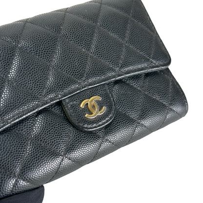 Used CHANEL Quilted Caviar Classic Flap Wallet Wallet Black