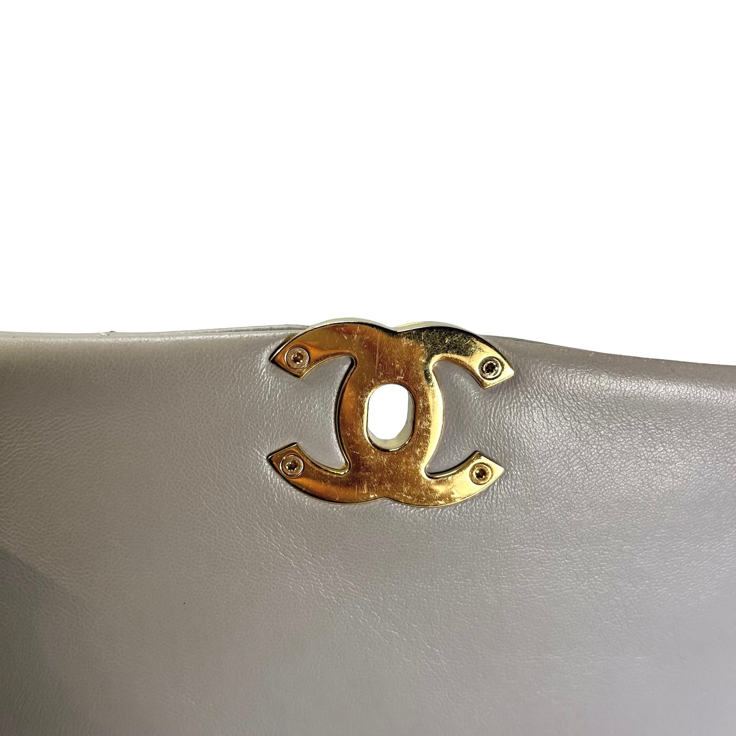 CHANEL Quilted Lambskin Flap Chain Shoulder Bag Grey GHW