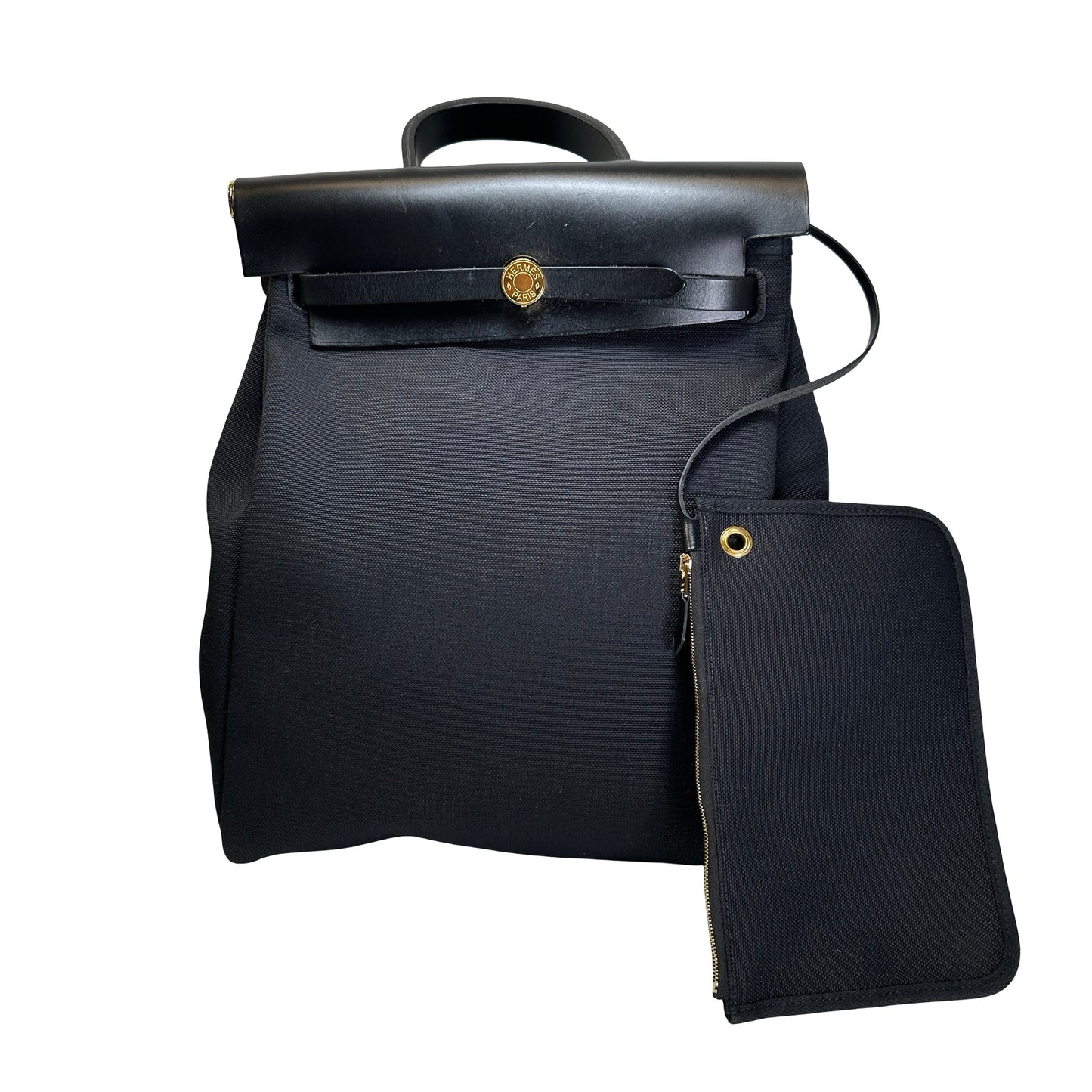 Used HERMES Canvas Leather Herbag A Dos Zip Retourne Backpack Black