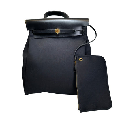 Used HERMES Canvas Leather Herbag A Dos Zip Retourne Backpack Black