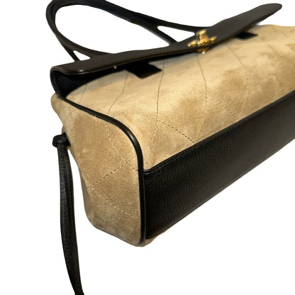 Brand New CHANEL Quilted Suede Calfskin Grained Calfskin Shopping Bag Shopping Bag Beige Black