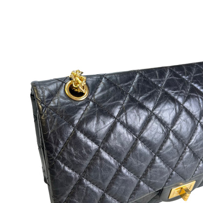 Used CHANEL Quilted Aged Calfskin 2.55 Medium Chain Shoulder Bag Black Gold