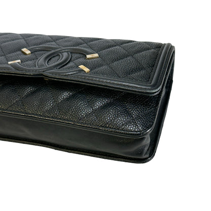 Used CHANEL Quilted Caviar Wallet On Chain Wallet on chain Black Gold
