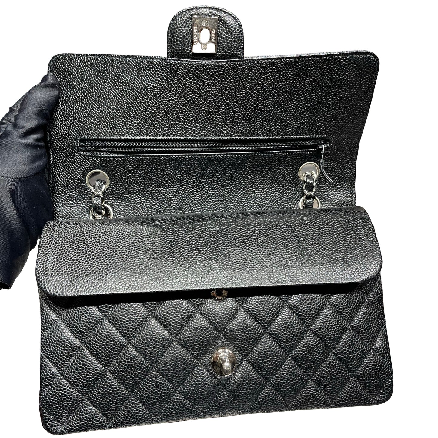 Used CHANEL Classic Flap Medium Shoulder Bag Black PHW