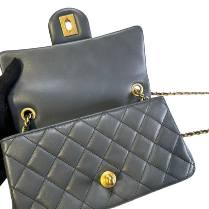 Used CHANEL Quilted Lambskin Mini Flap Bag With Gold Ball Mini Bag Grey GHW