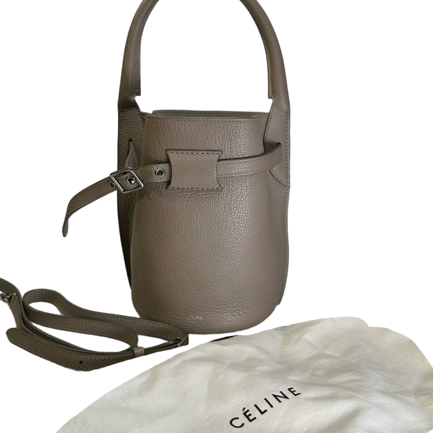 Used CELINE Grained Calfskin Big Bag Bucket Bucket Bag Taupe