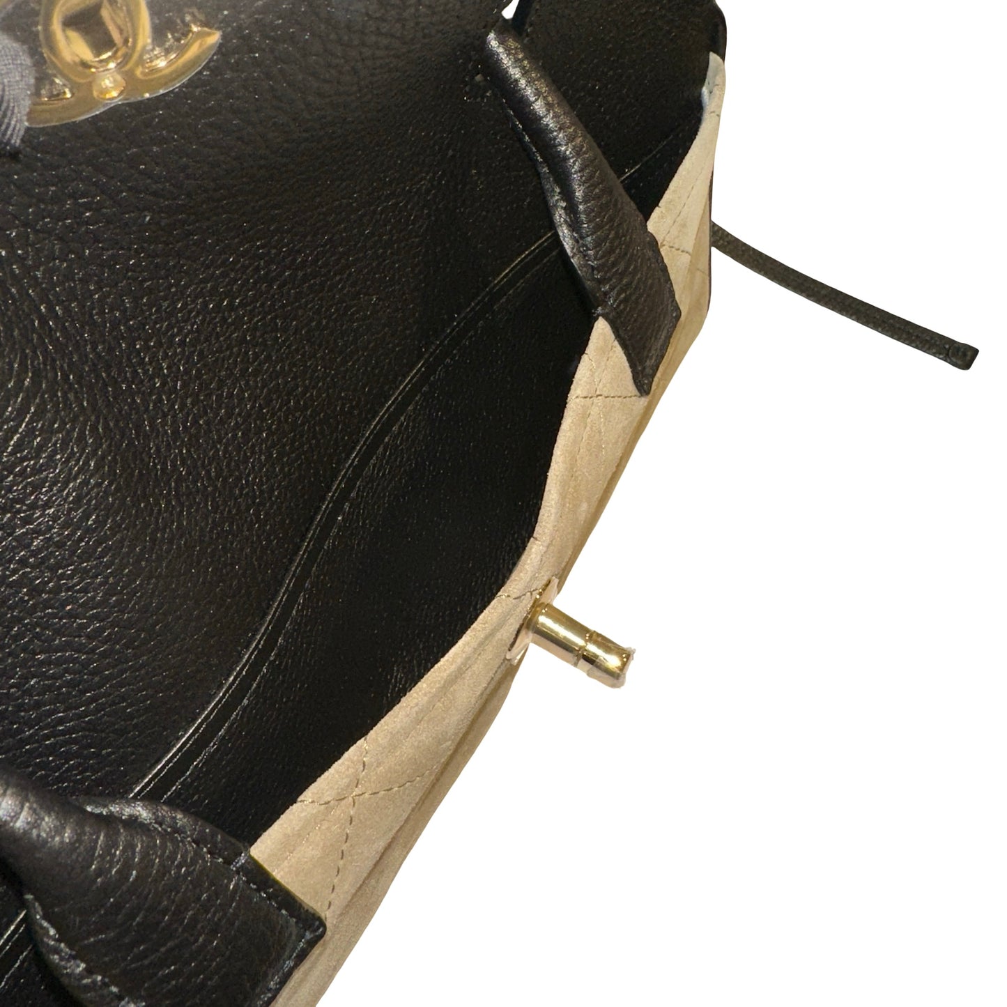 Brand New CHANEL Quilted Suede Calfskin Grained Calfskin Shopping Bag Shopping Bag Beige Black