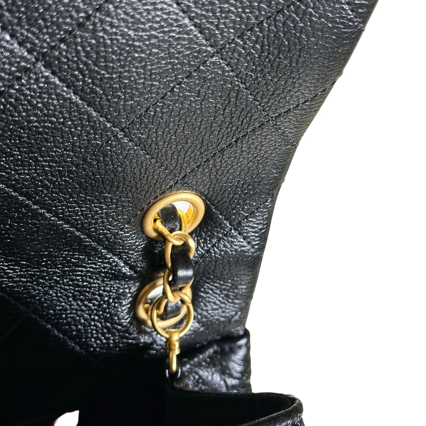 Used CHANEL Quilted Caviar Classic Flap Shoulder Bag Black Gold