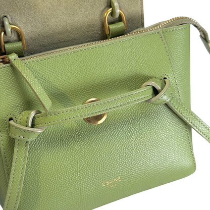 Used CELINE Grained Calfskin Pico Belt Bag Handbag Light Green