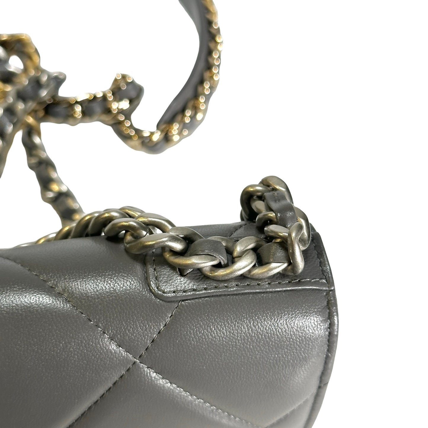 Used CHANEL Quilted Lambskin Chanel 19 Wallet On Chain Wallet on chain Grey GHW
