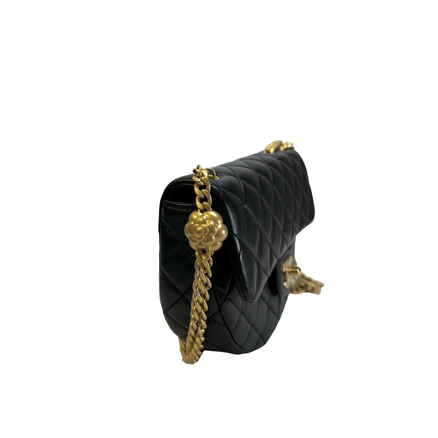 Used CHANEL Quilted Lambskin Quilted Crossbody Crossbody Bag Black Gold