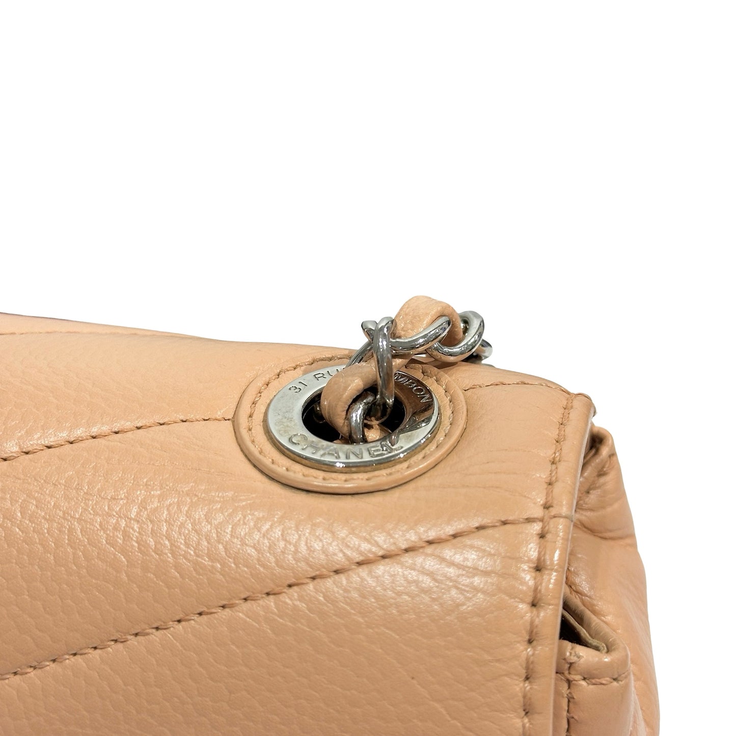 Used CHANEL Chevron Caviar Classic Flap Chain Shoulder Bag Beige
