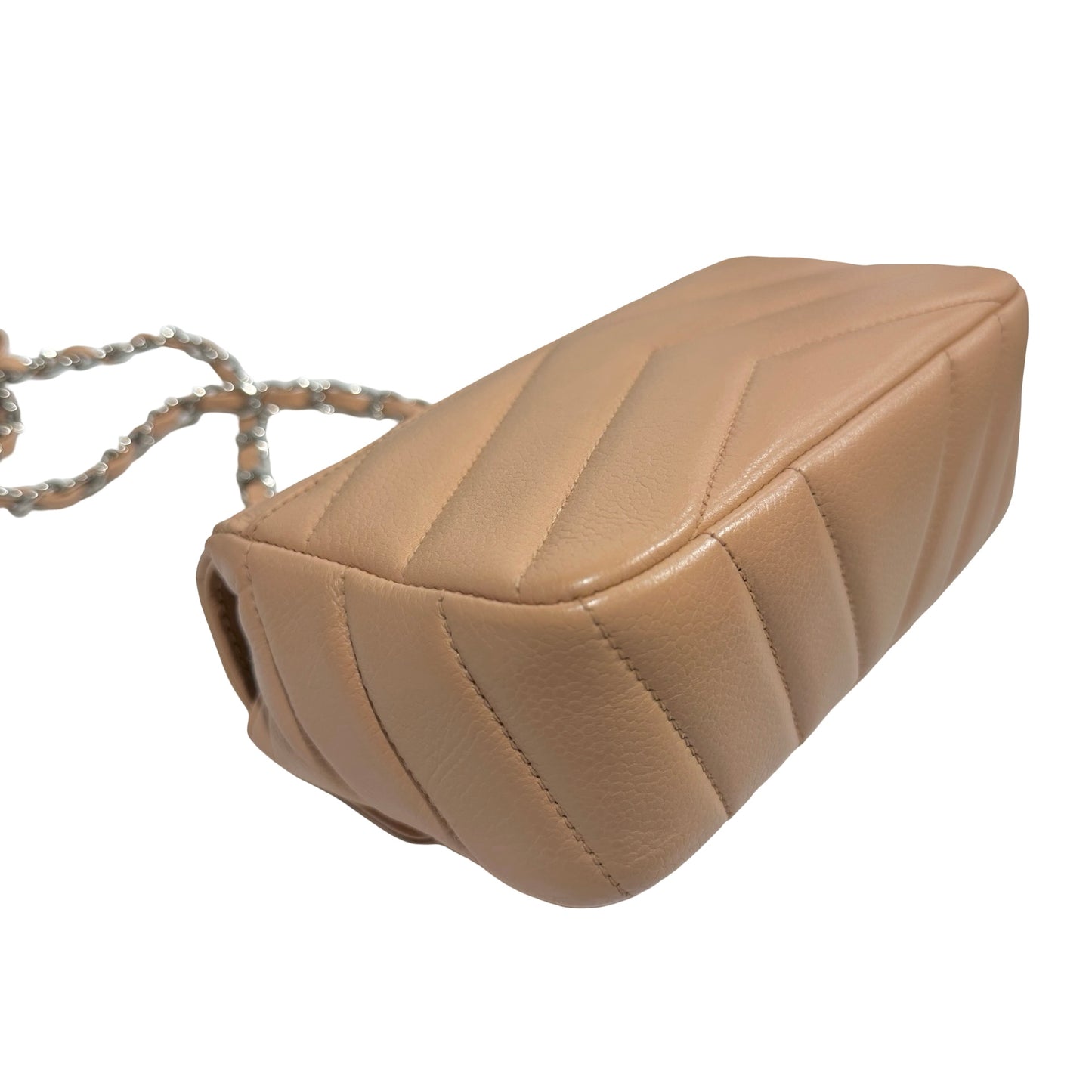 Used CHANEL Chevron Caviar Classic Flap Chain Shoulder Bag Beige