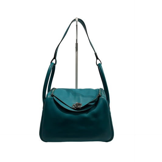 Used HERMES Swift Lindy Handbag Green PHW