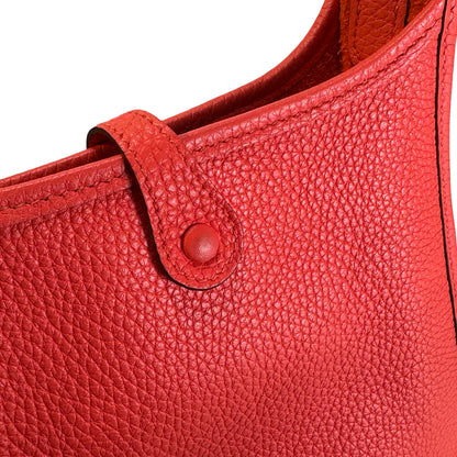 Used HERMES Clemence Leather Evelyne Shoulder Bag Blue