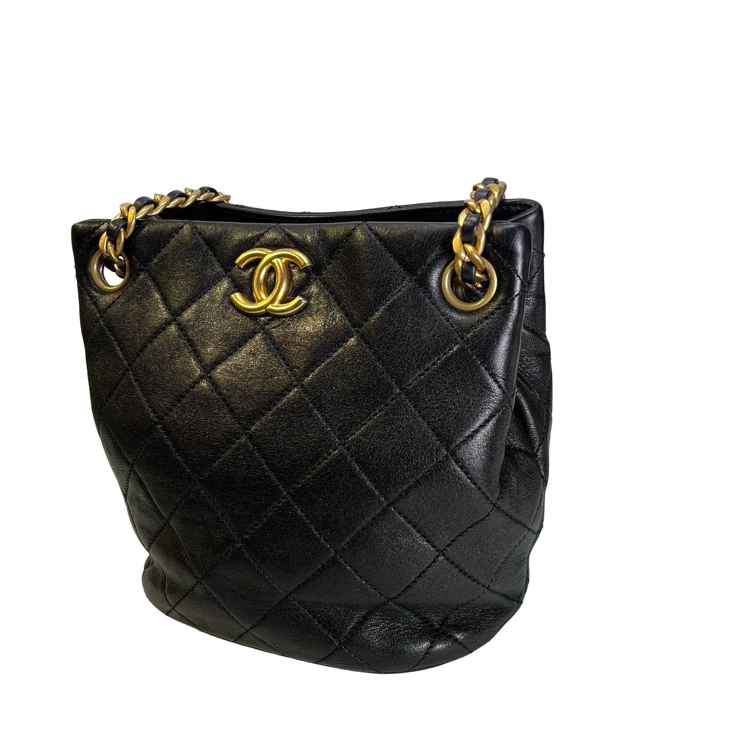 Used CHANEL Lambskin 23C Bucket Bag Black GHW