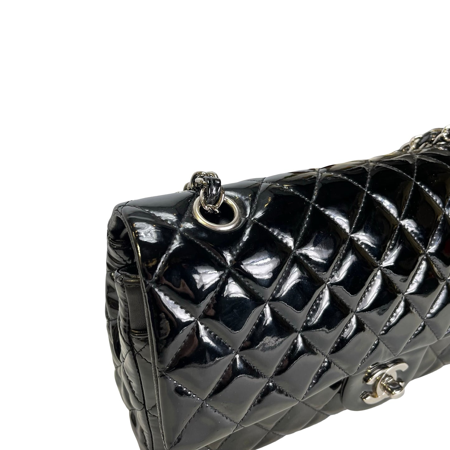 Used CHANEL Pantent CF 25 Cross body bag Black PHW