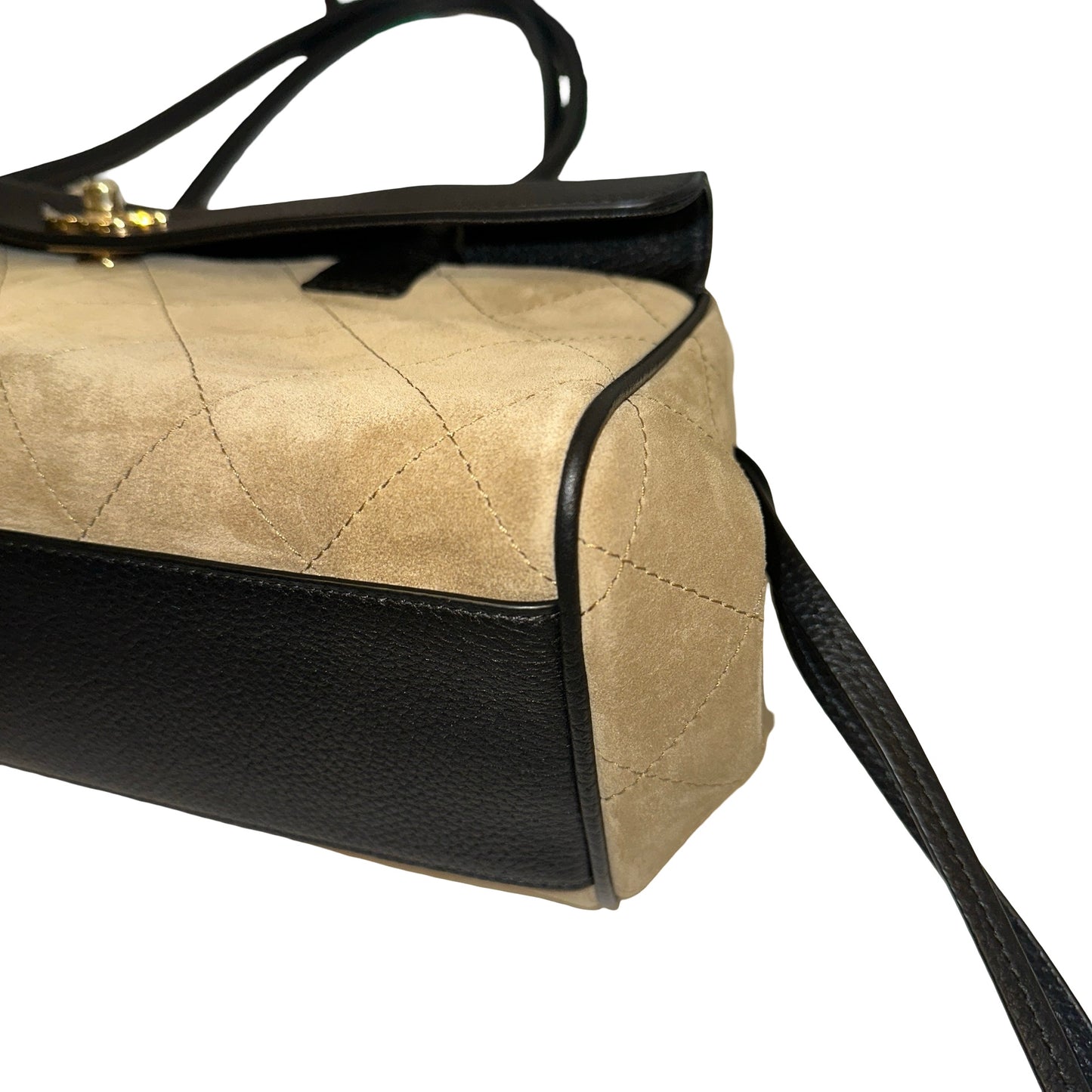 Brand New CHANEL Quilted Suede Calfskin Grained Calfskin Shopping Bag Shopping Bag Beige Black